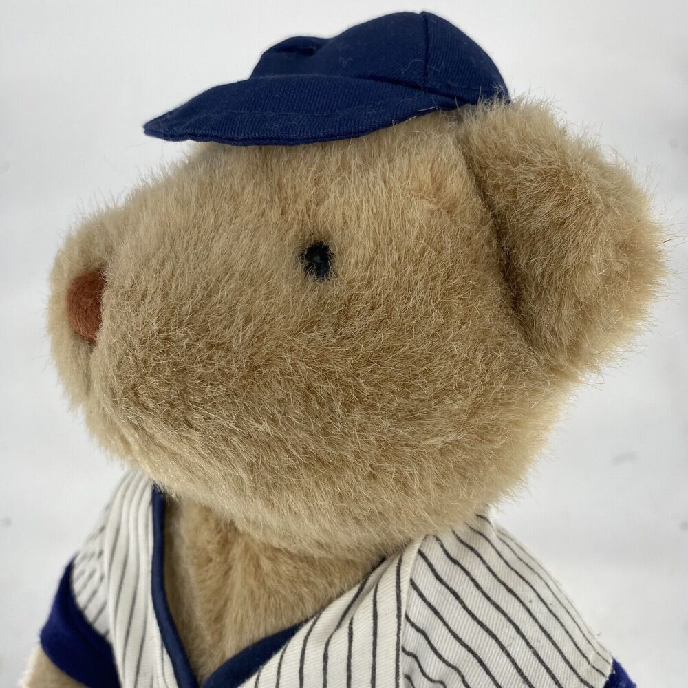 Vintage Bearland Baseball Teddy Bear Plush Pinstripe Uniform Leather Glove Toy - Picture 9 of 9